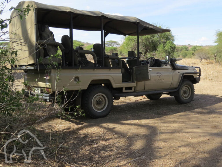 open safari auto met canvas dak en plek voor 6 gasten die vaak worden gebruikt in het zuiden van tanzania