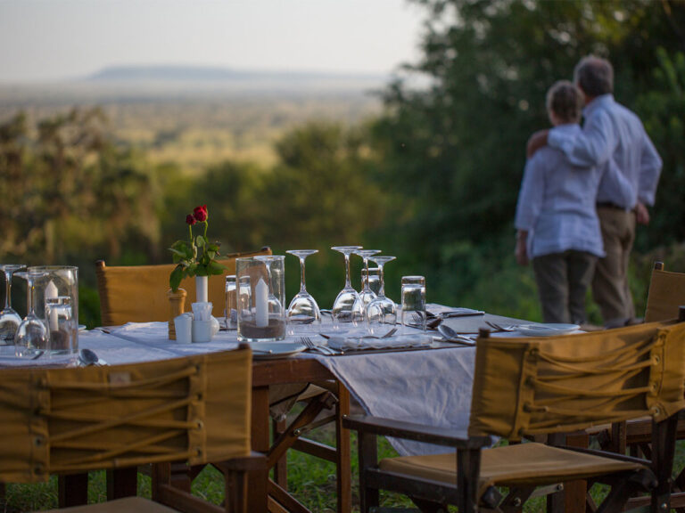 mooi gedekte tafel in de serengeti voor een bush lunch