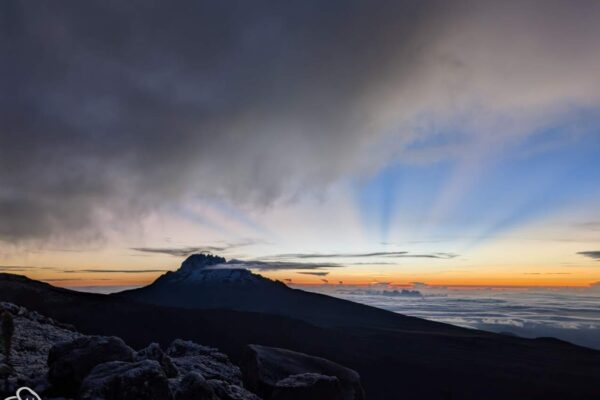 De Kilimanjaro met het eerste daglicht van de zonsopkomst
