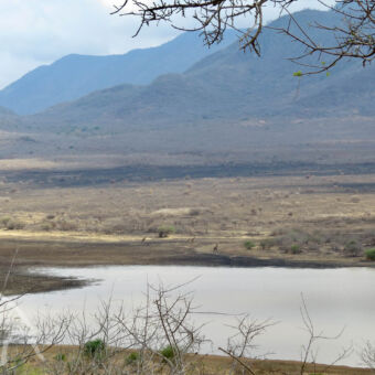 meer landschap bij Mkomazi met het meer en daarachter hoge bergen
