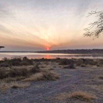 Zonsondergang bij het Lake Manyara Tanzania